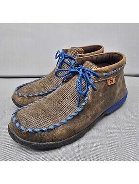 Twisted X Womens Driving Moc Chukka Boots Size 8 M Leather Brown Blue WDM0052